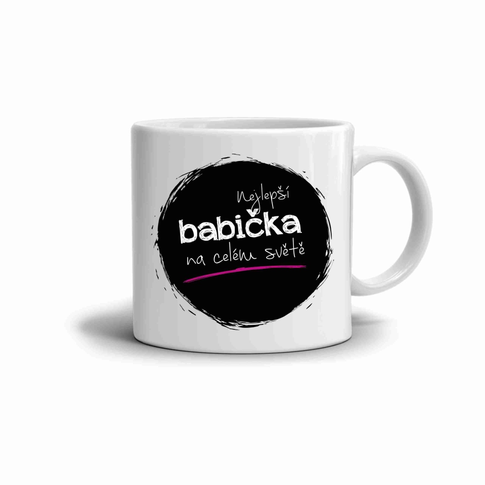 Biely keramický hrnček 330ml s obrázkom - najlepšia babička 2 (tmavý motív)