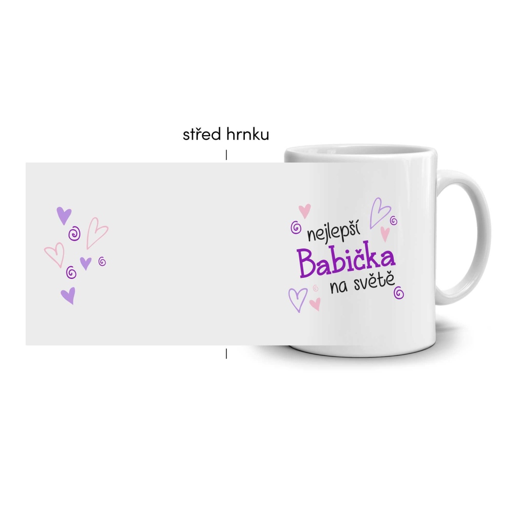 Biely keramický hrnček 330ml s obrázkom - najlepšia babička (svetlý motív)