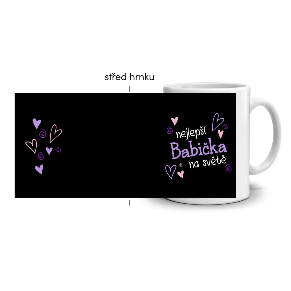 Biely keramický hrnček 330ml s obrázkom - najlepšia babička (tmavý motív)