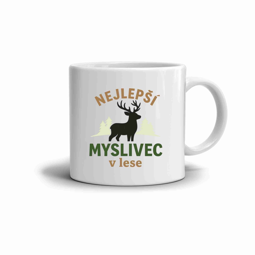 Biely keramický hrnček 330ml s obrázkom - najlepší poľovník