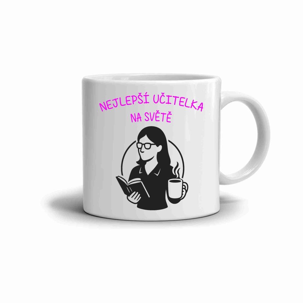 Biely keramický hrnček 330ml s obrázkom - najlepšia učiteľka