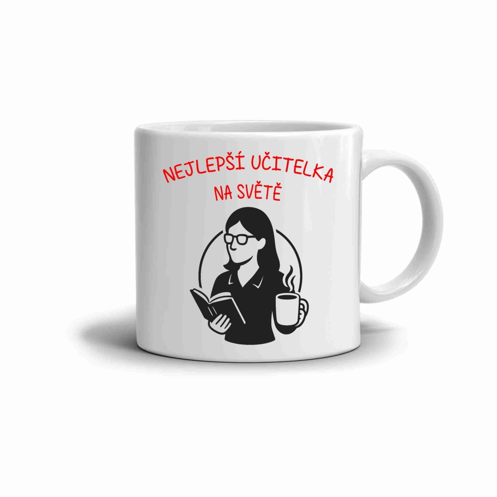 Biely keramický hrnček 330ml s obrázkom - najlepšia učiteľka (červená varianta)