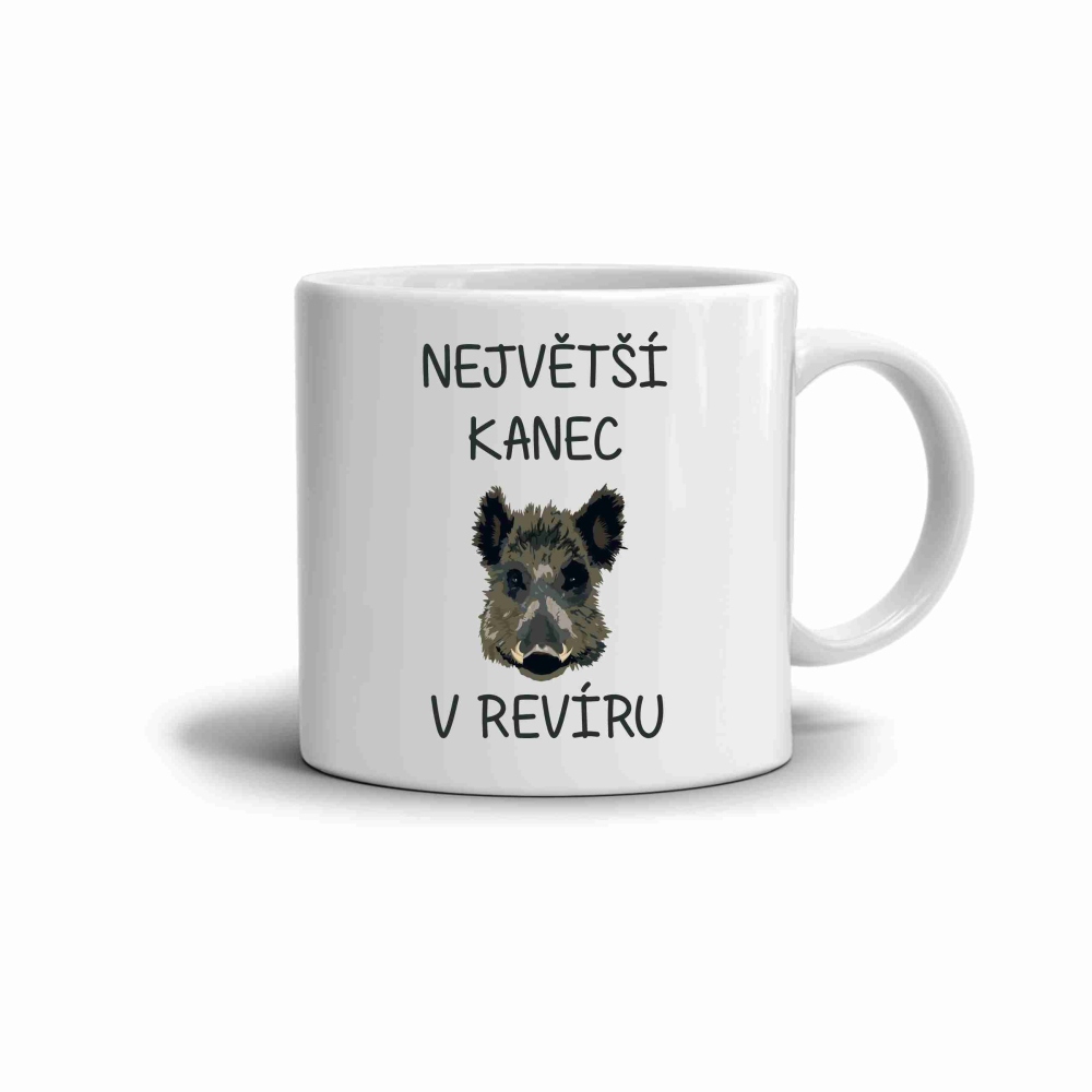 Biely keramický hrnček 330ml s obrázkom - najväčší kanec