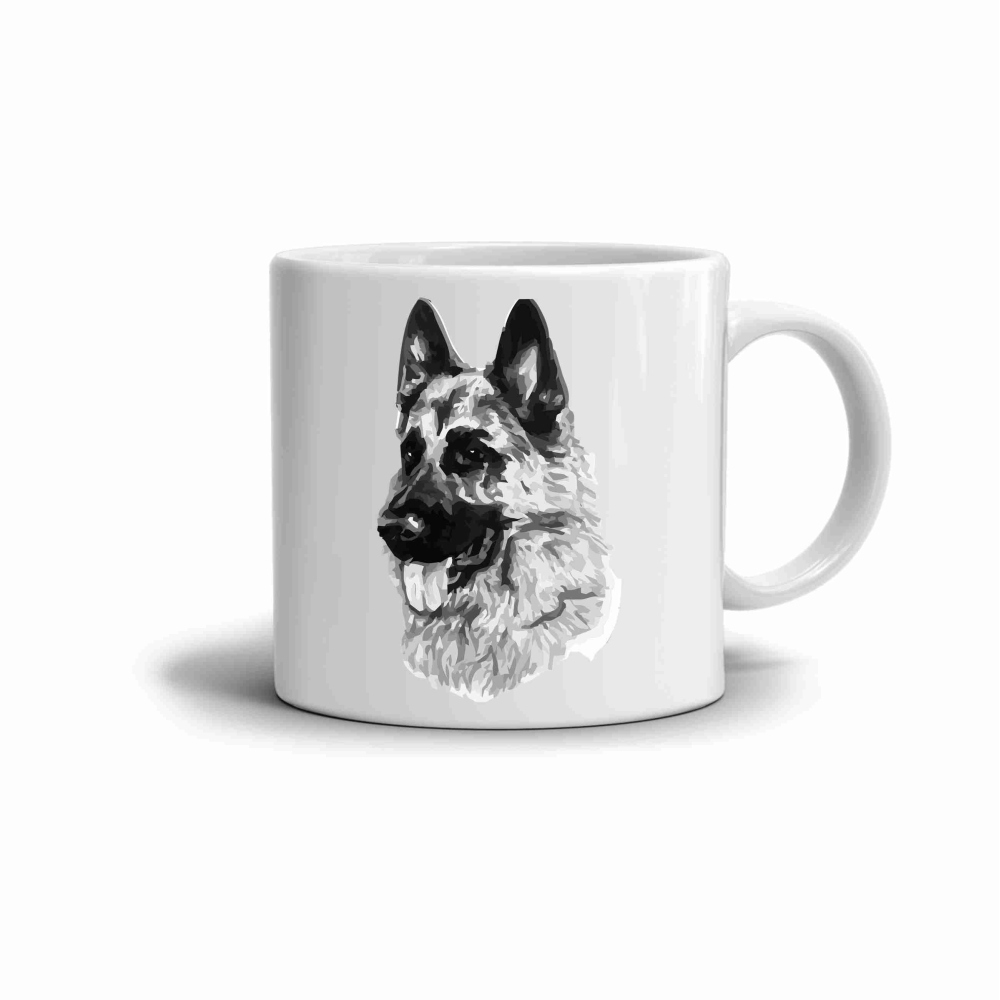 Biely keramický hrnček 330ml s obrázkom - nemecký ovčiak 2