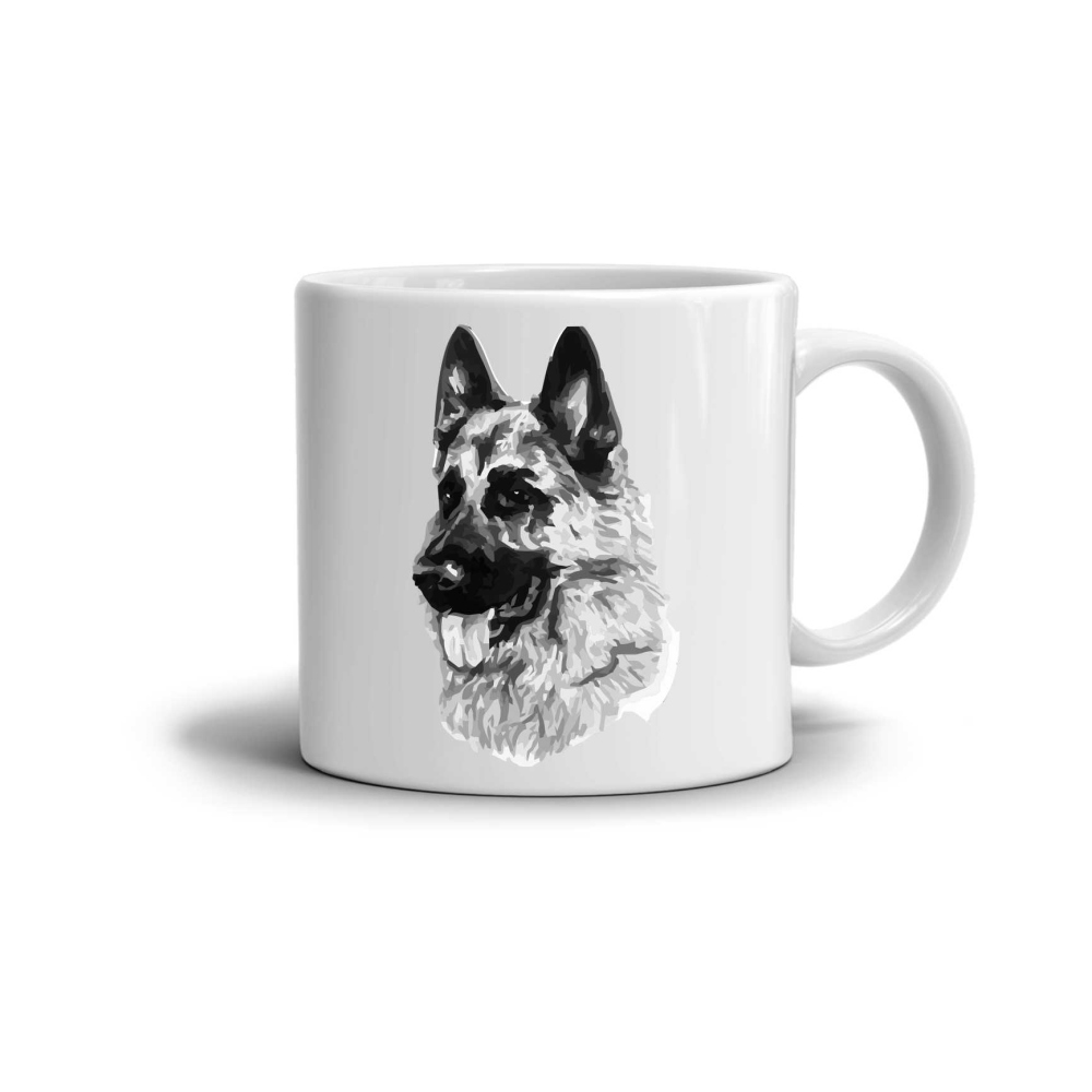 Biely keramický hrnček 330ml s obrázkom - nemecký ovčiak 2