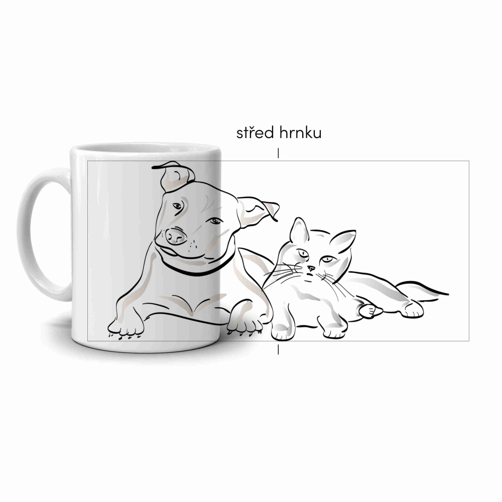 Biely keramický hrnček 330ml s obrázkom - pes a mačka