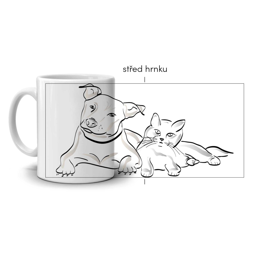 Biely keramický hrnček 330ml s obrázkom - pes a mačka