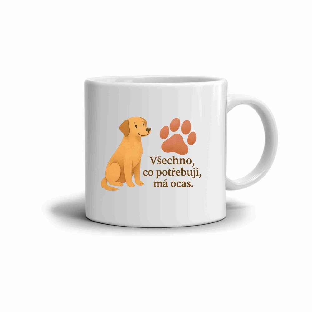 Biely keramický hrnček 330ml s obrázkom - pes a chvost