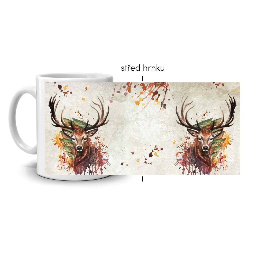 Biely keramický hrnček 330ml s obrázkom - jesenný jeleň