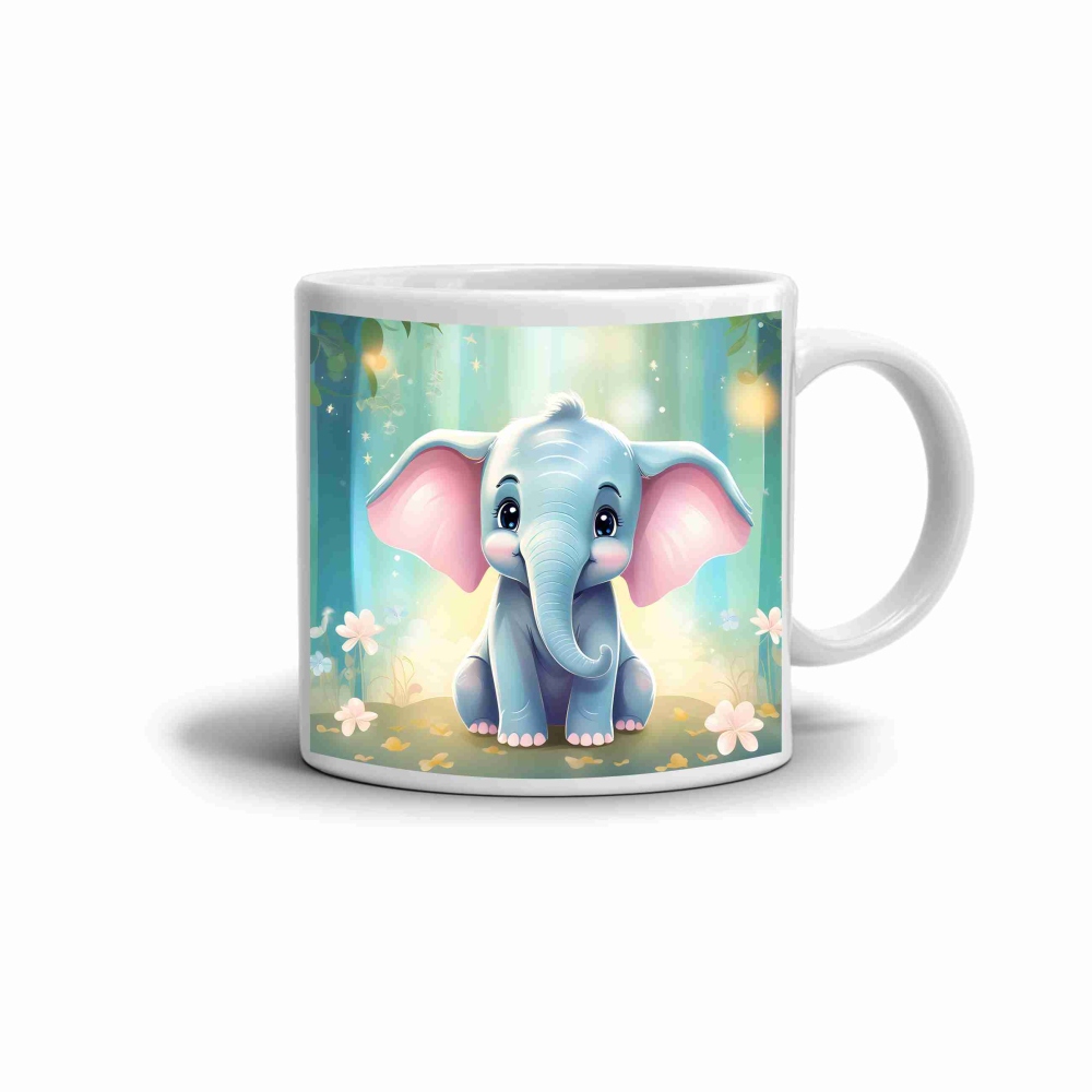 Biely keramický hrnček 330ml s obrázkom - rozprávkové sloník