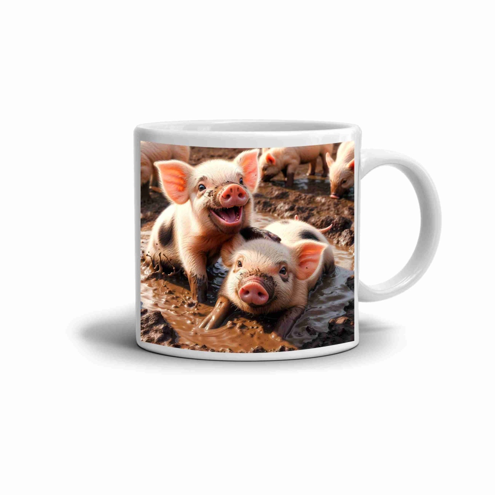 Biely keramický hrnček 330ml s obrázkom - prasacia zábava