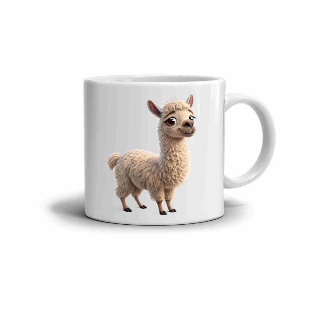 Biely keramický hrnček 330ml s obrázkom - priateľská lama