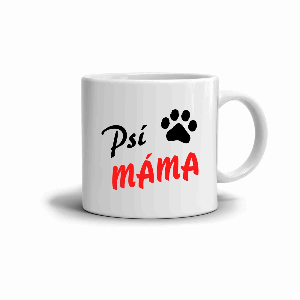 Biely keramický hrnček 330ml s obrázkom - psia mama (červená varianta)