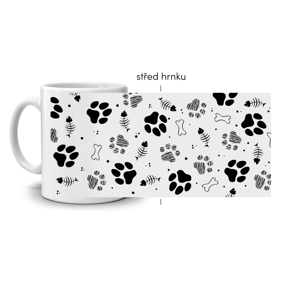 Biely keramický hrnček 330ml s obrázkom - psie labky (svetlý motív)