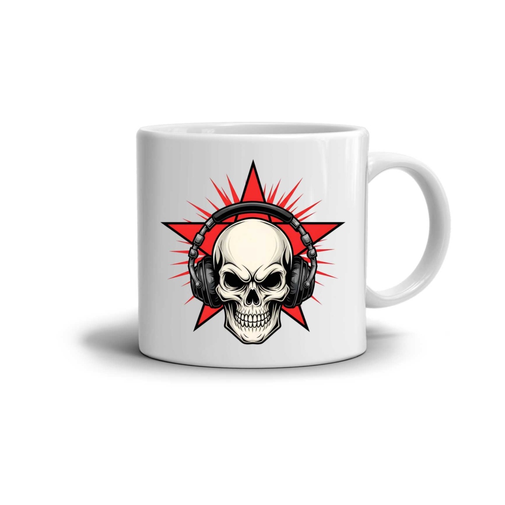 Biely keramický hrnček 330ml s obrázkom - rocková lebka