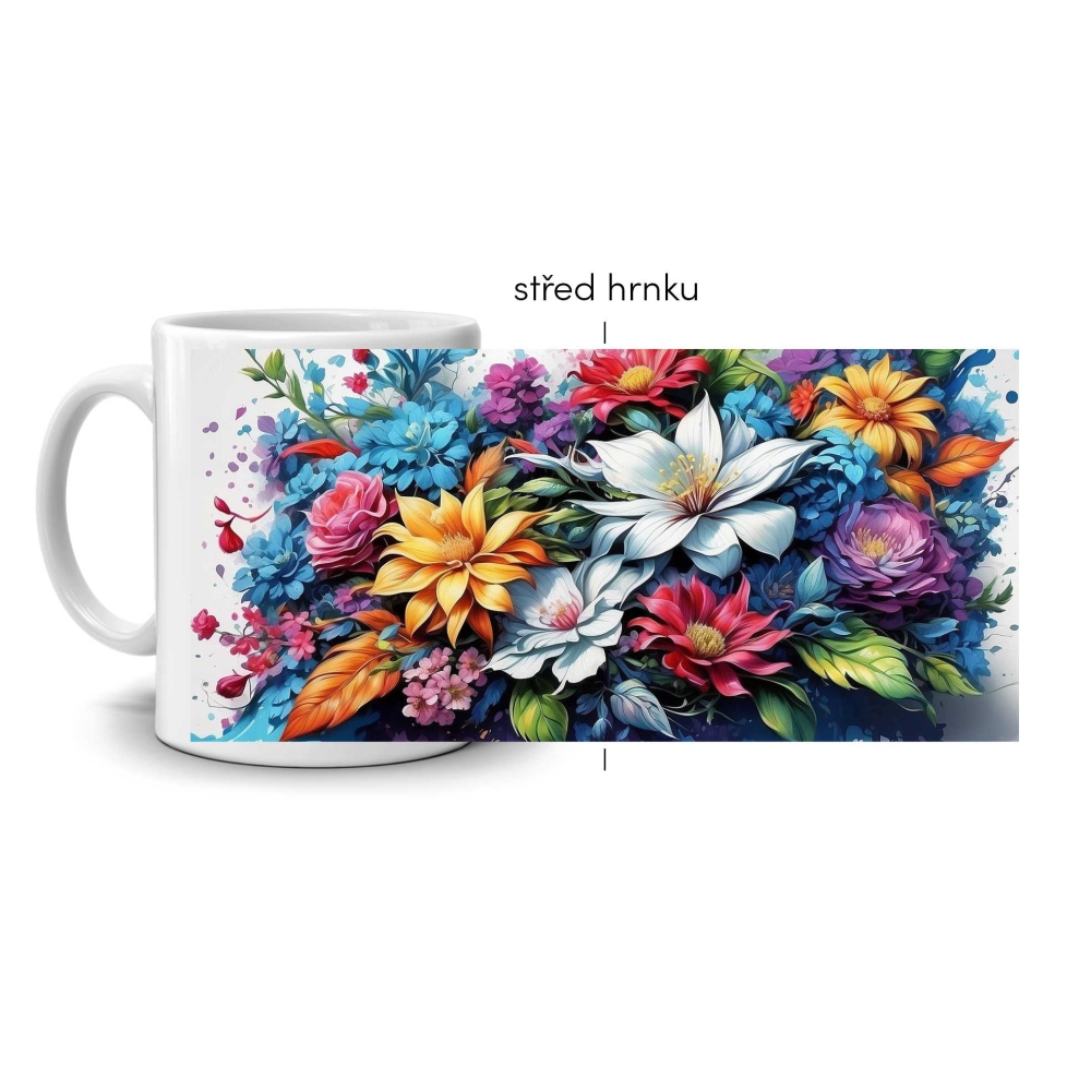 Biely keramický hrnček 330ml s obrázkom - rozkvitnutá harmónia