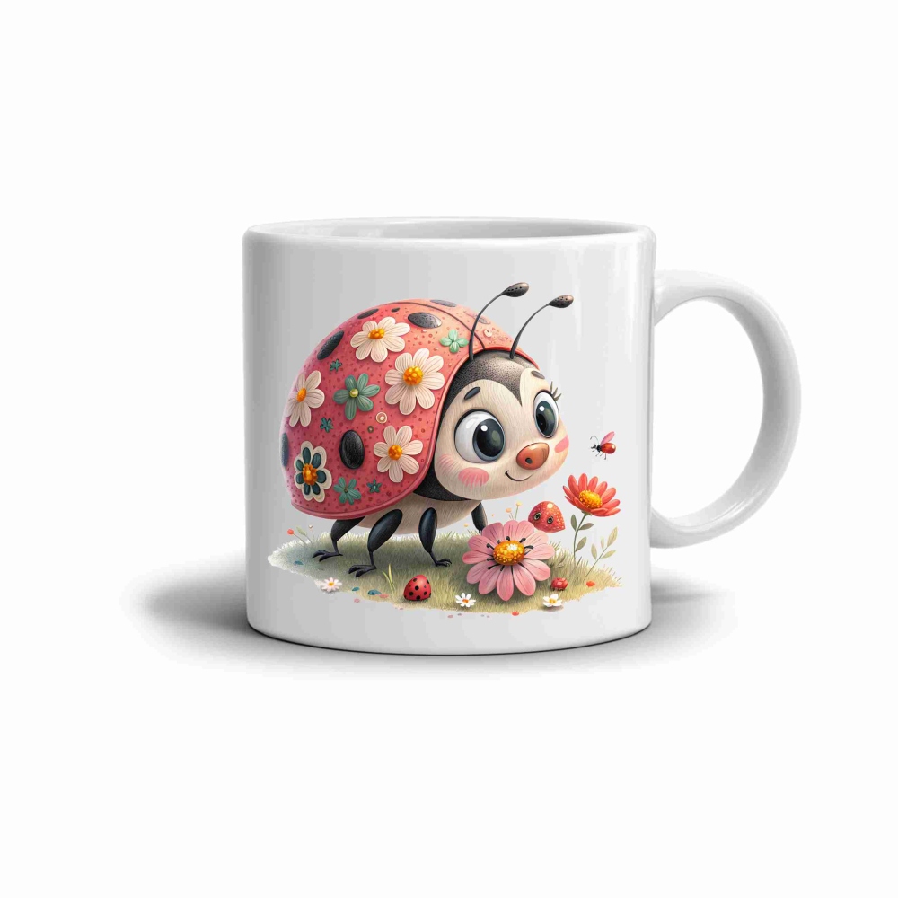 Biely keramický hrnček 330ml s obrázkom - roztomilá lienka