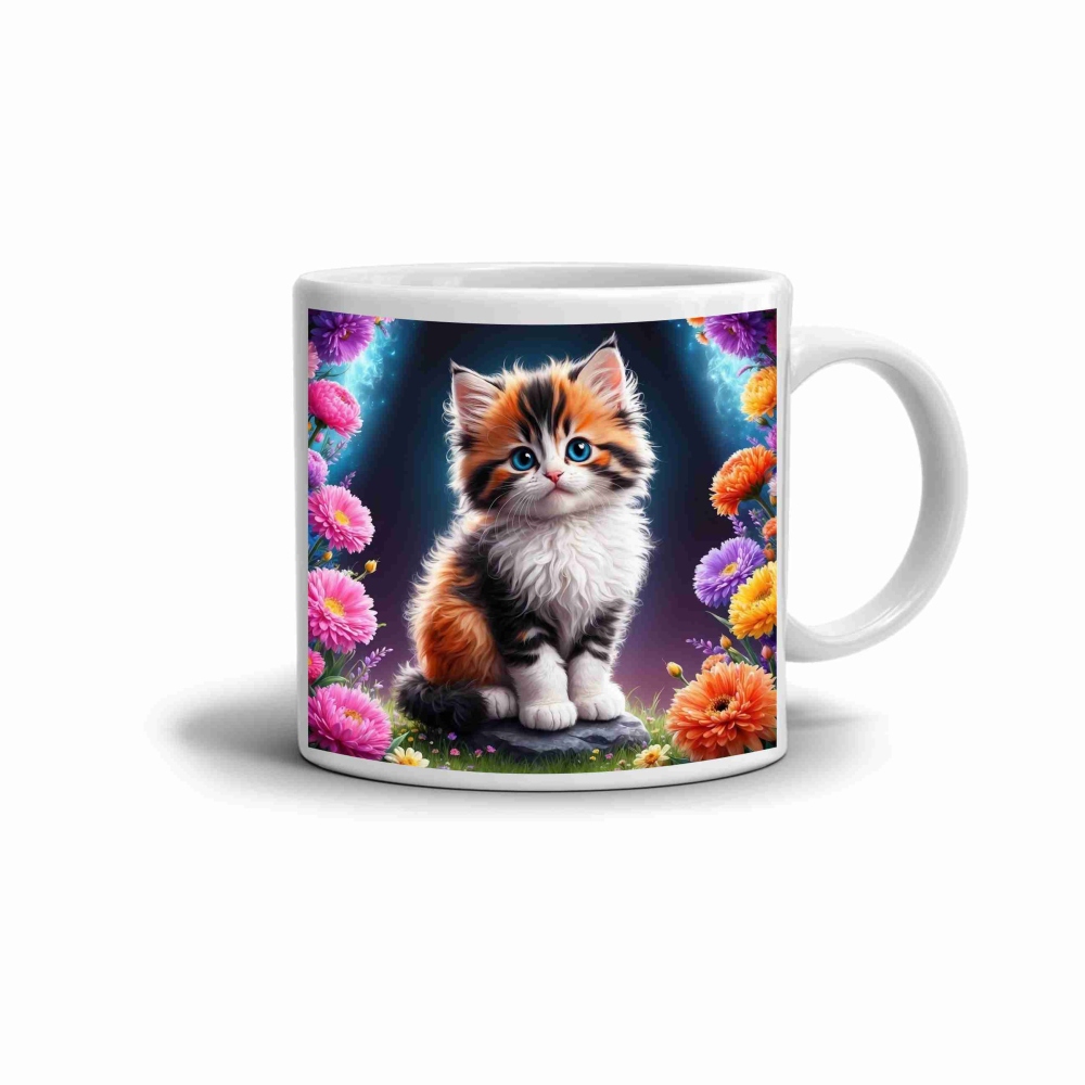 Biely keramický hrnček 330ml s obrázkom - roztomilé mačiatko 3