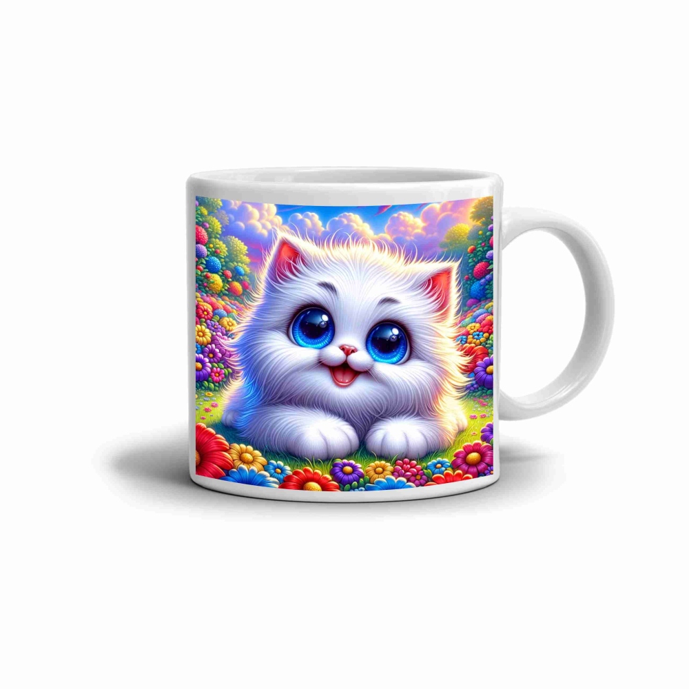 Biely keramický hrnček 330ml s obrázkom - roztomilé mačiatko