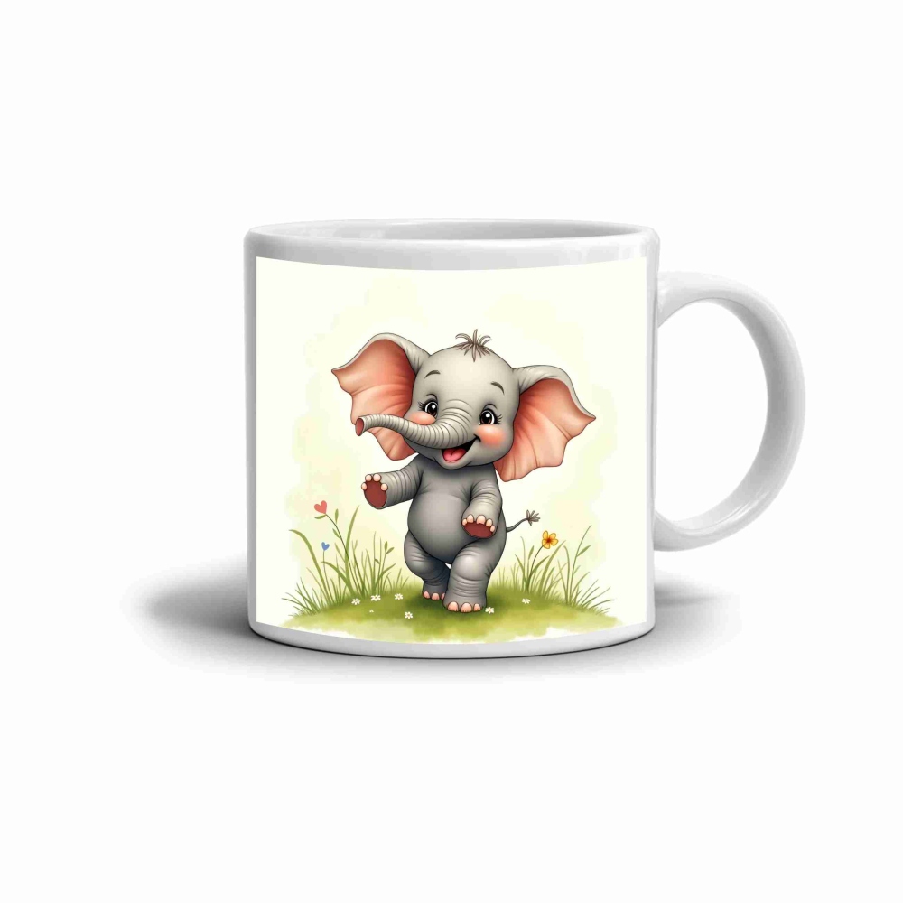 Biely keramický hrnček 330ml s obrázkom - roztomilé sloník