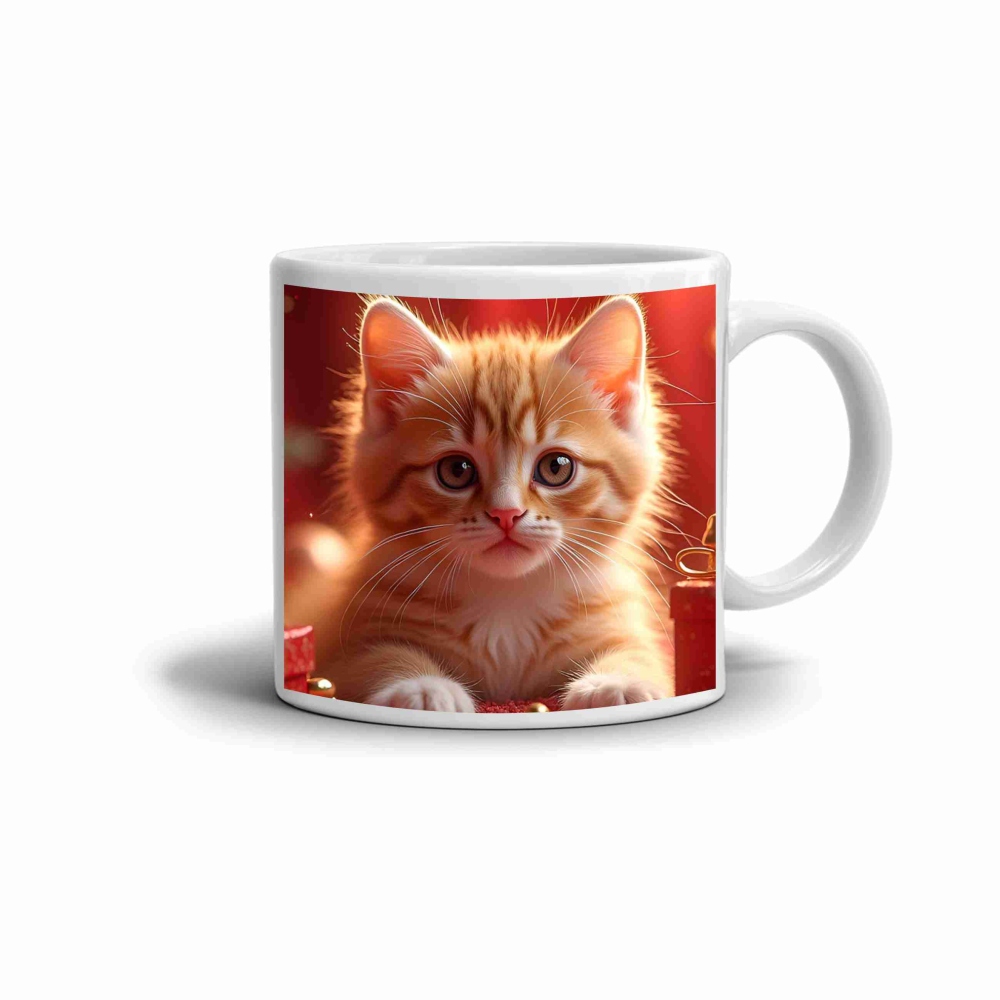 Biely keramický hrnček 330ml s obrázkom - roztomilé ryšavé mačiatko