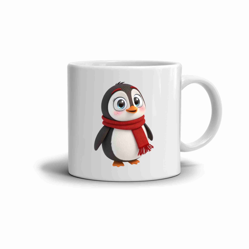 Biely keramický hrnček 330ml s obrázkom - roztomilý tučniak