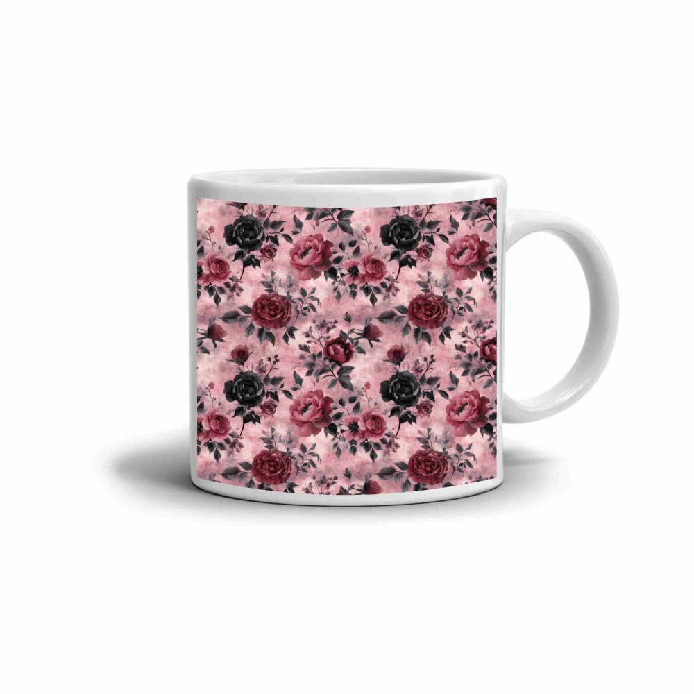 Biely keramický hrnček 330ml s obrázkom - ružová elegancia