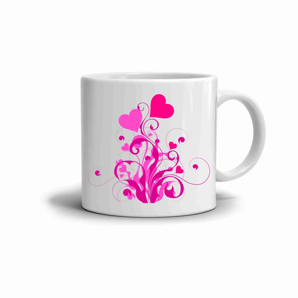 Biely keramický hrnček 330ml s obrázkom - ružová láska