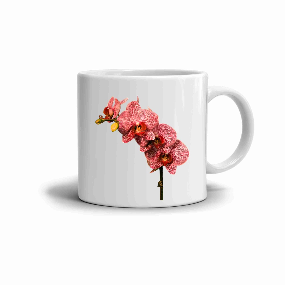 Biely keramický hrnček 330ml s obrázkom - ružová orchidea