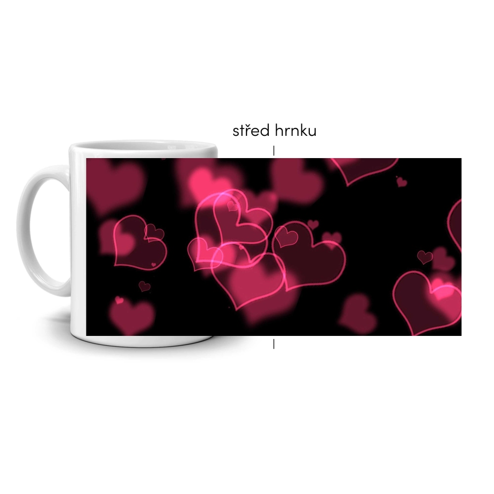 Biely keramický hrnček 330ml s obrázkom - ružové srdiečka