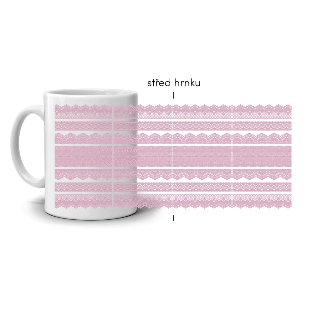 Biely keramický hrnček 330ml s obrázkom - ružový čipkový vzor