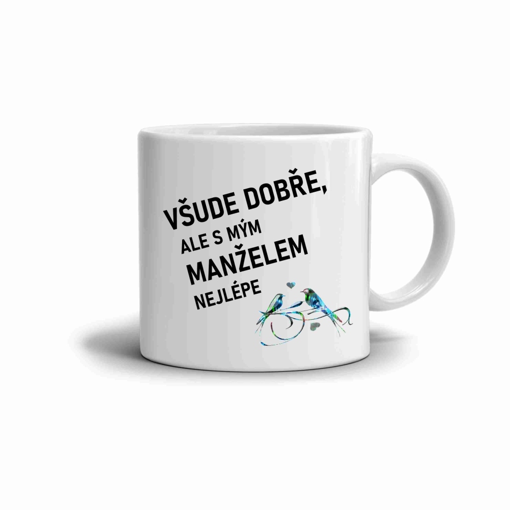 Biely keramický hrnček 330ml s obrázkom - s manželom najlepšie