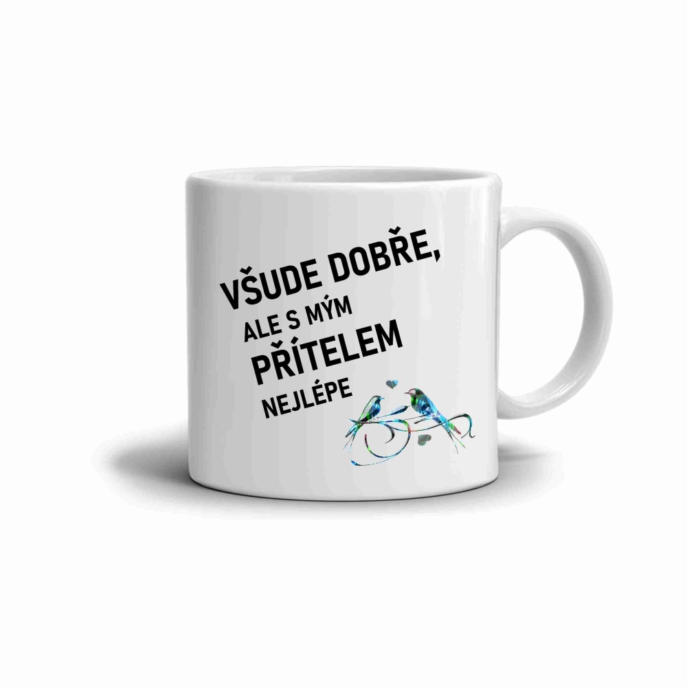 Biely keramický hrnček 330ml s obrázkom - s priateľom najlepšie