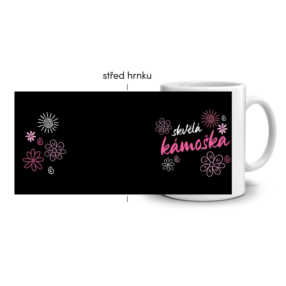 Biely keramický hrnček 330ml s obrázkom - skvelá kamoška (tmavý motív)