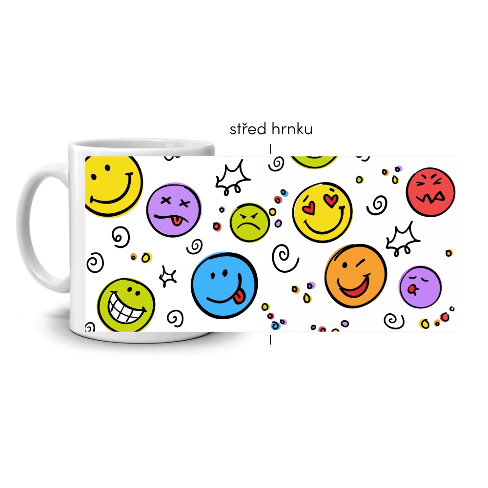 Biely keramický hrnček 330ml s obrázkom - smajlíci