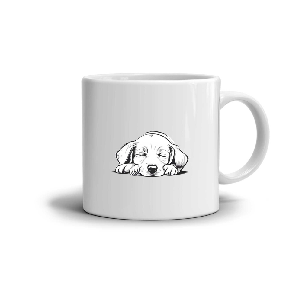 Biely keramický hrnček 330ml s obrázkom - spiace šteňa