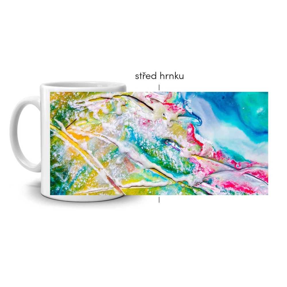 Biely keramický hrnček 330ml s obrázkom - splynutie farieb