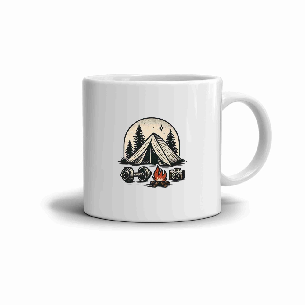 Biely keramický hrnček 330ml s obrázkom - stanovanie