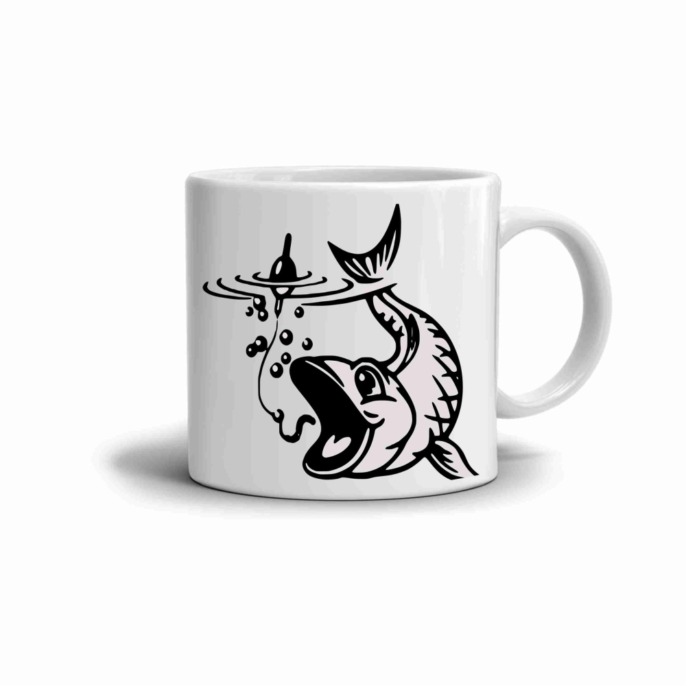 Biely keramický hrnček 330ml s obrázkom - šťuka 1