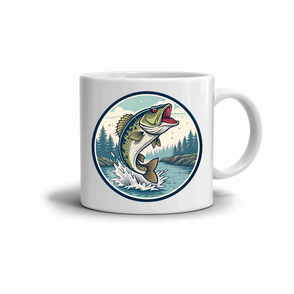 Biely plechový hrnček 380ml s obrázkom - šťuka 4