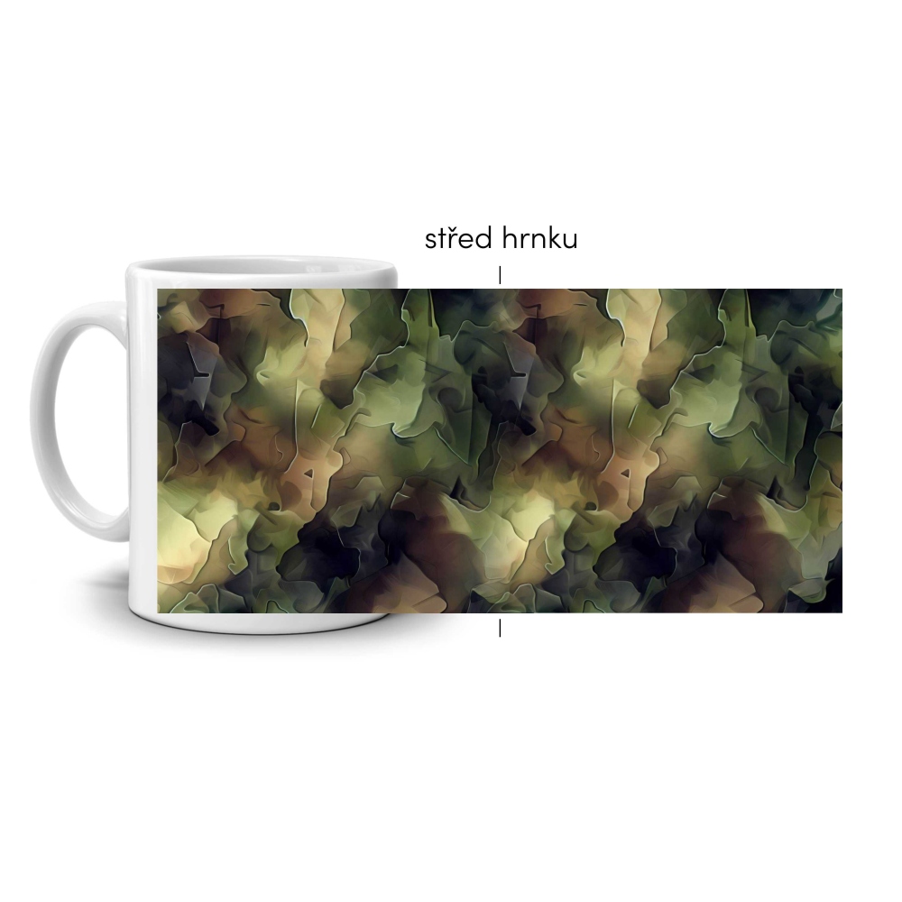 Biely keramický hrnček 330ml s obrázkom - taktický vzor