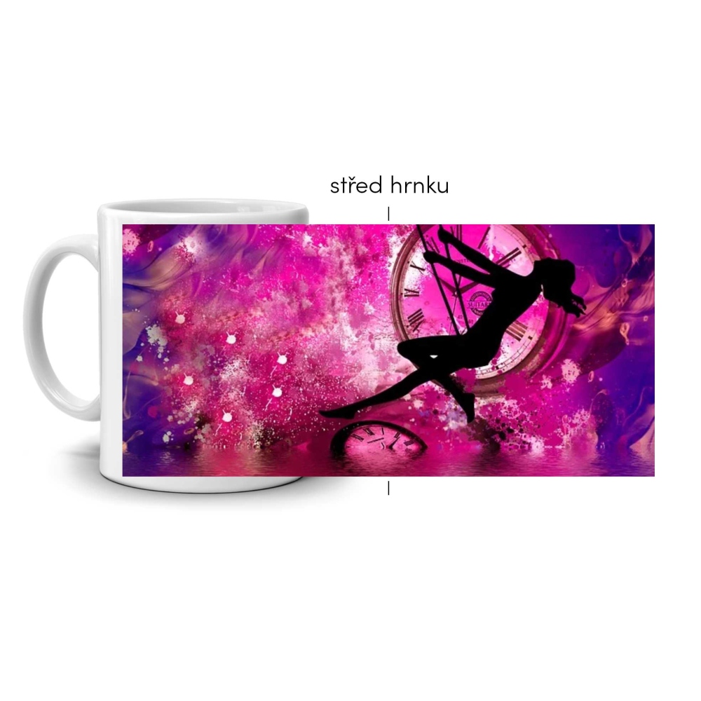 Biely keramický hrnček 330ml s obrázkom - tanec času