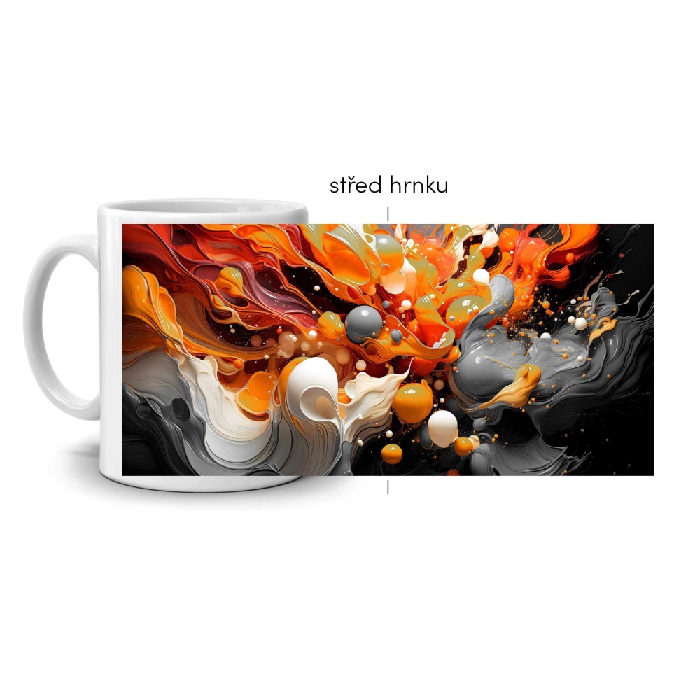 Biely keramický hrnček 330ml s obrázkom - tanec plameňov