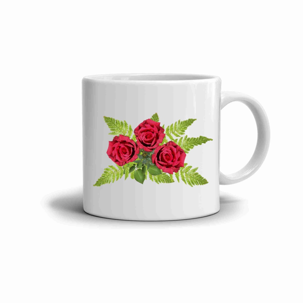 Biely keramický hrnček 330ml s obrázkom - tri ruže