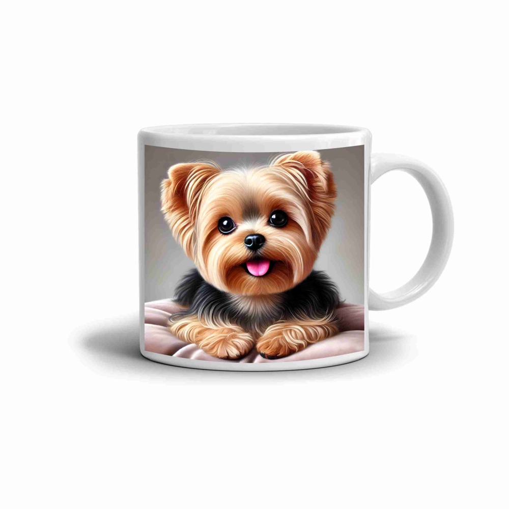 Biely keramický hrnček 330ml s obrázkom - úsmev malého yorkšíra