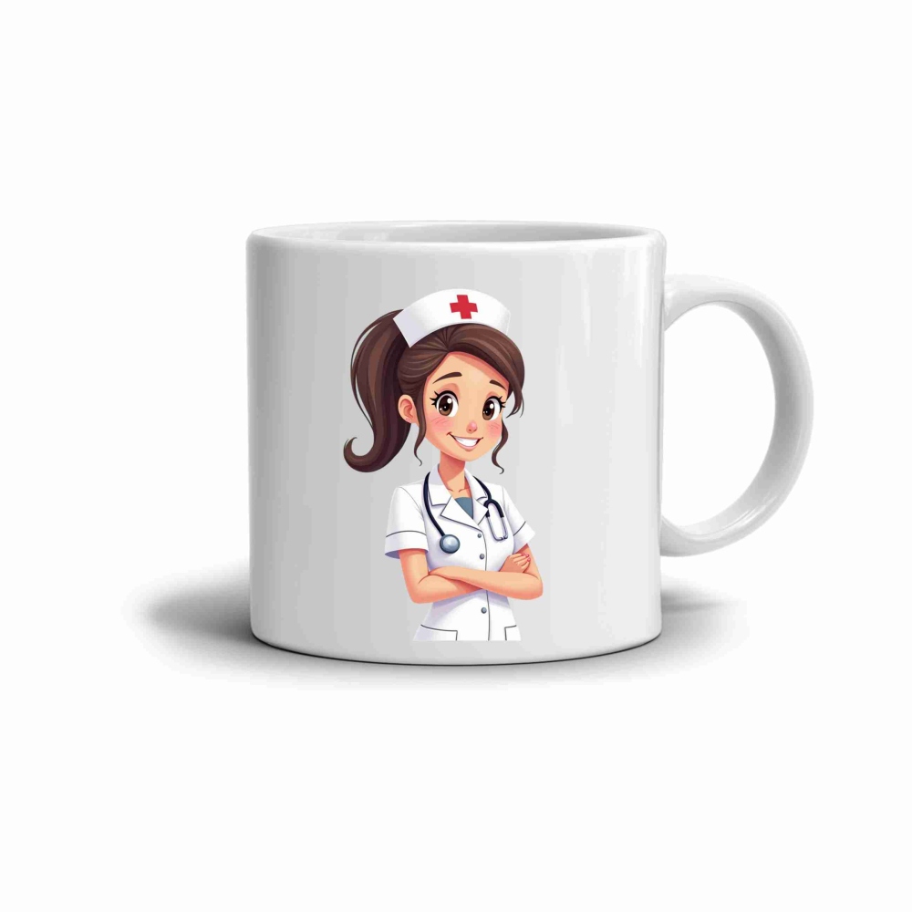 Biely keramický hrnček 330ml s obrázkom - usmievavá sestrička