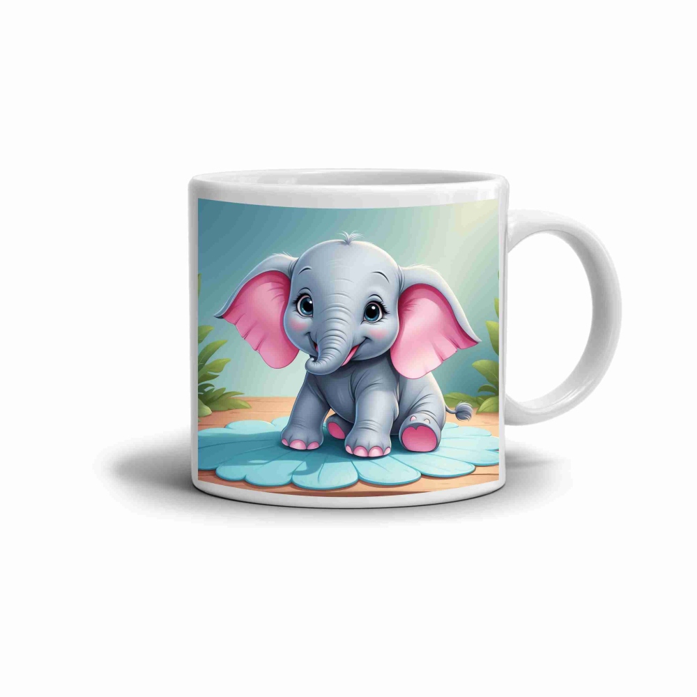 Biely keramický hrnček 330ml s obrázkom - usmievavé sloníča