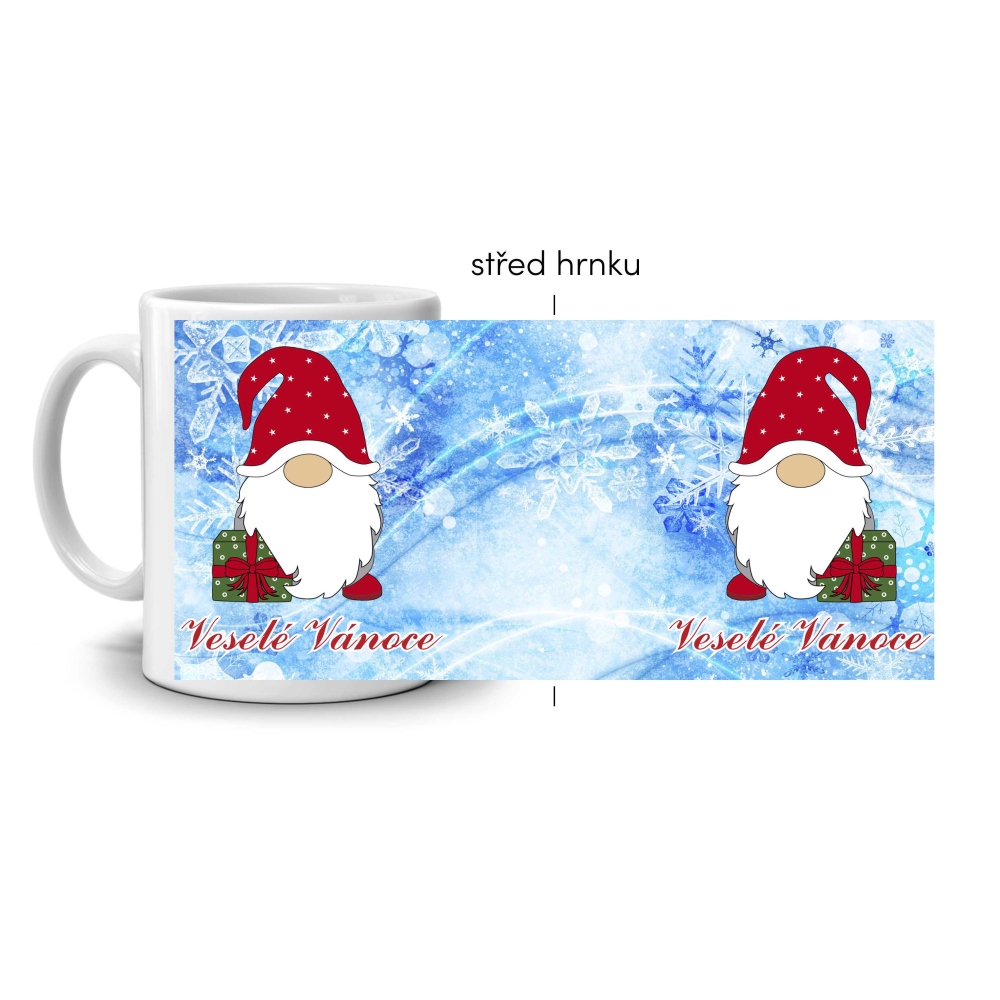 Biely keramický hrnček 330ml s obrázkom - vianočné škriatkovia