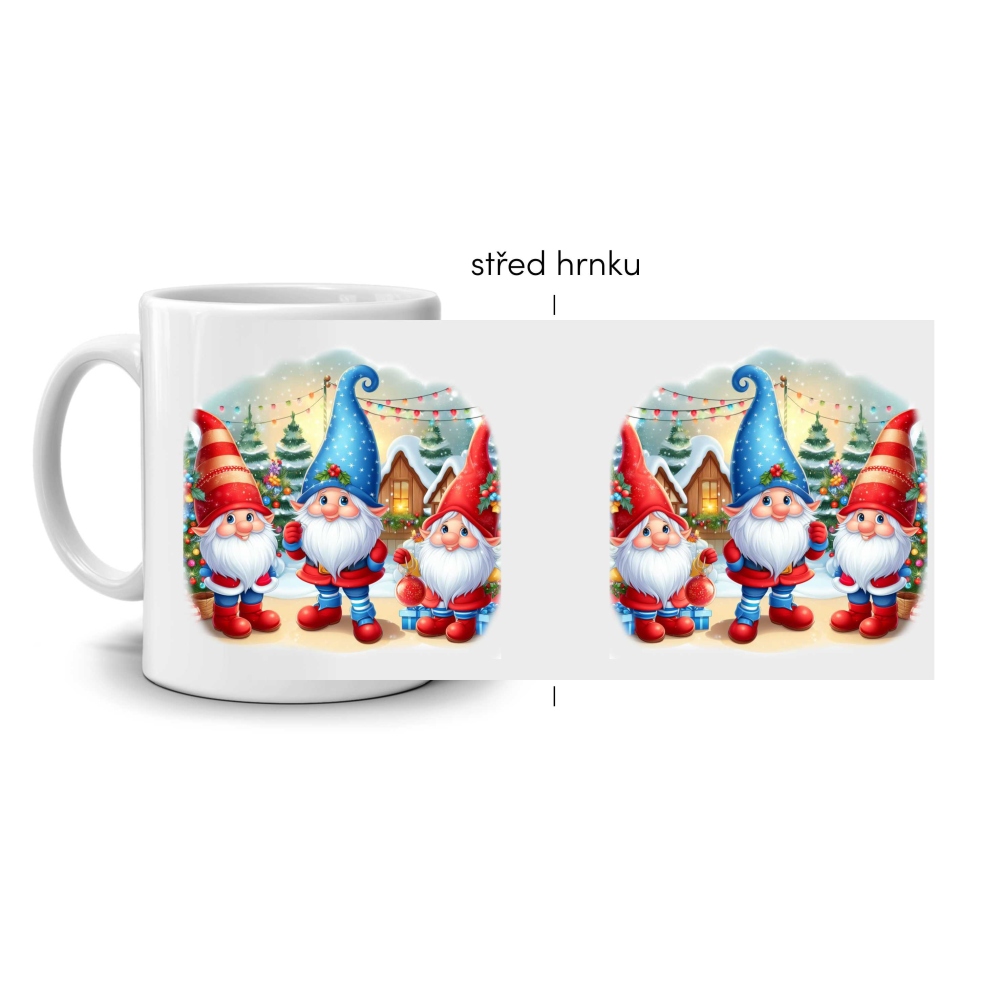 Biely keramický hrnček 330ml s obrázkom - vianočné škriatkovia