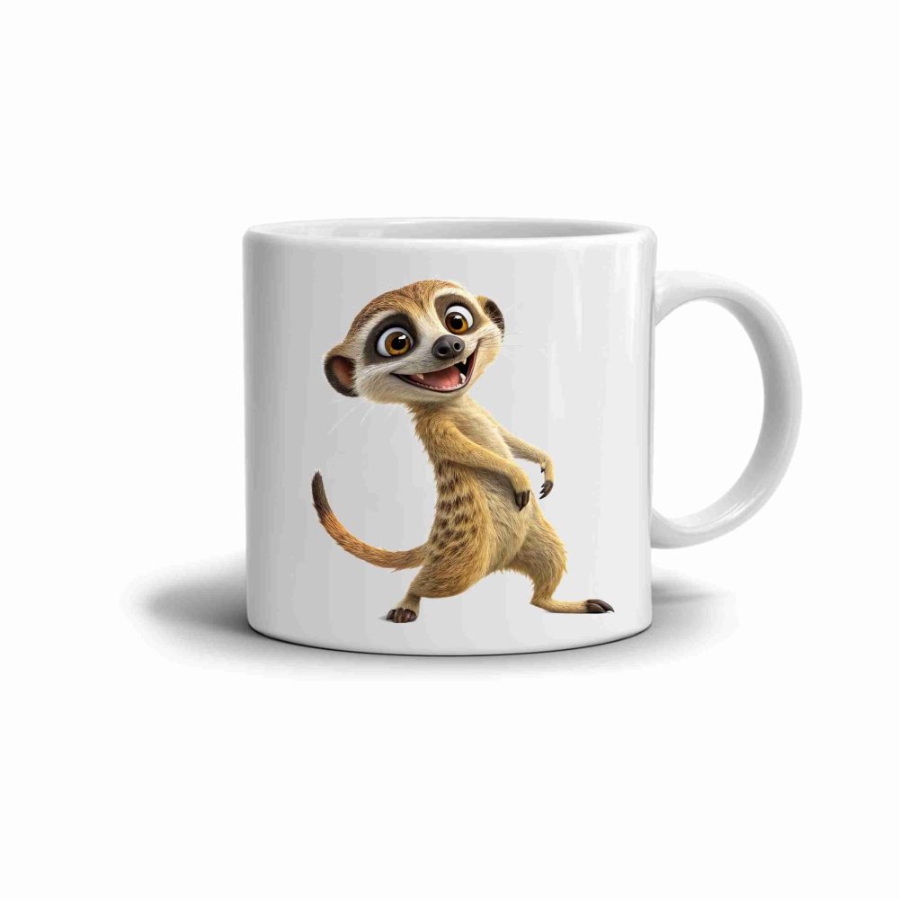 Biely keramický hrnček 330ml s obrázkom - veselá surikata